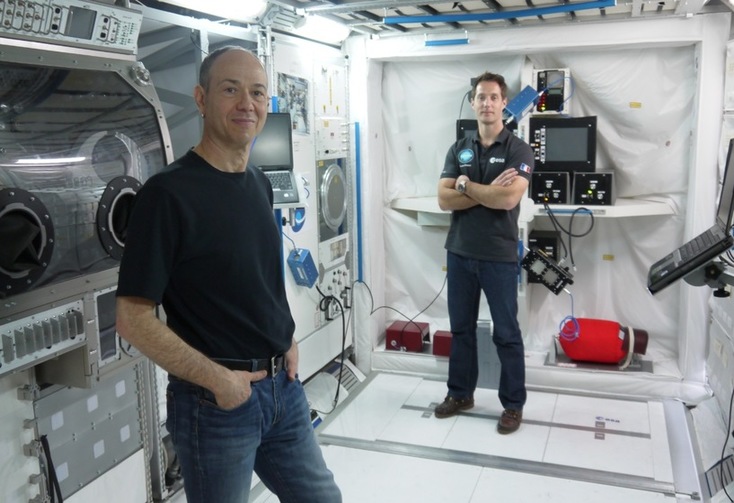 Eduardo Kac and Thomas Pesquet at the European Astronaut Center, Cologne, 2016. Photo: Virgile Novarina